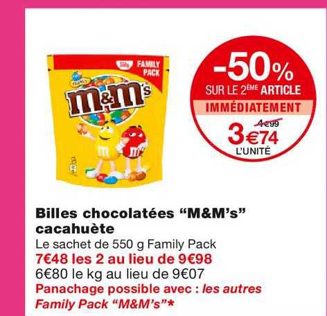 billes chocolatées m&m's cacahuète -50% sur le 2ème article immédiatement