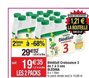 blédilait croissance 3 de 1 à 3 ans blédina 2ème pack à -68%