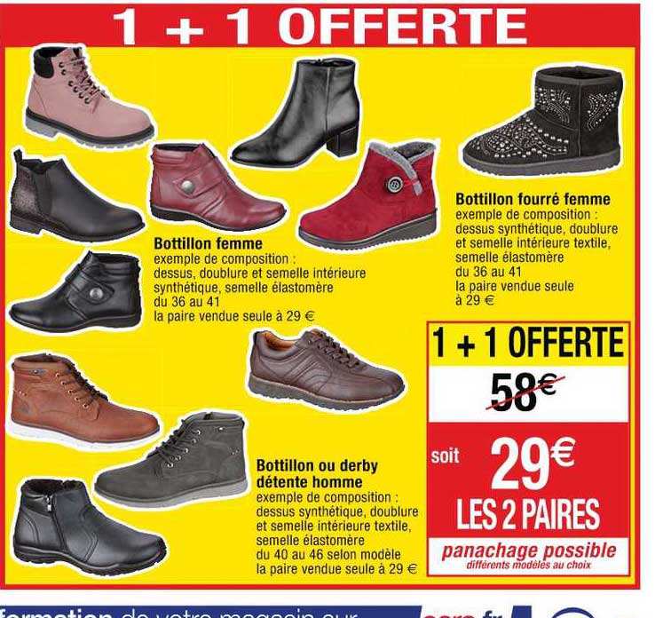 bottillon femme bottillon fourré femme bottillon ou derby détente homme 1+1 offerte
