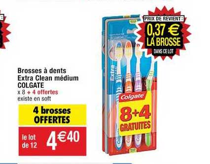 brosses à dents extra clean médium colgate 4 brosses offertes
