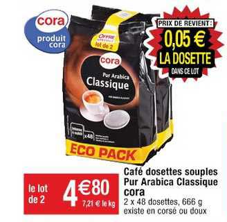 Café Dosettes Souples Pur Arabica Classique Cora