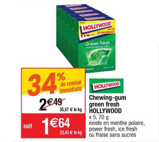 Chewing Gum Green Fresh Hollywood 34% De Remise Immédiate