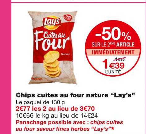 Chips Cuites Au Four Nature Lay's -50% Sur Le 2ème Article Immédiatement