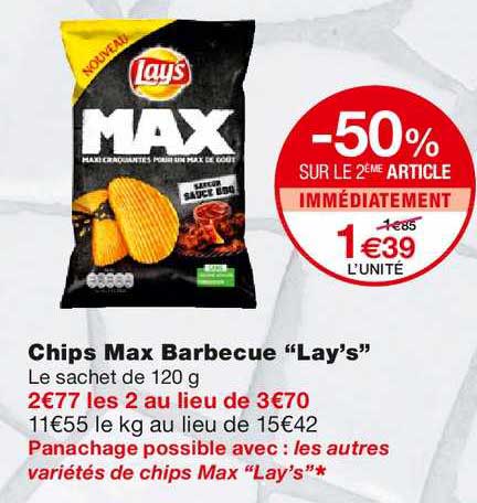 chips max barbecue lay's -50% sur le 2ème article immédiatement
