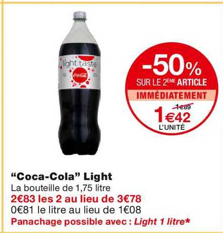coca cola light -50% sur le 2ème article immédiatement