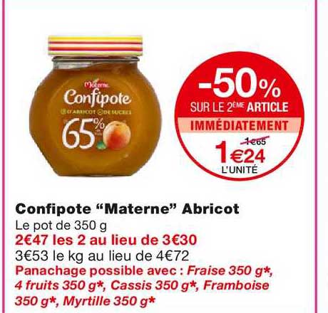 confipote materne abricot -50% sur le 2ème article immédiatement
