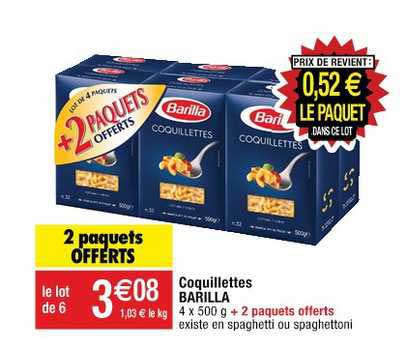 coquillettes barilla 2 paquets offerts