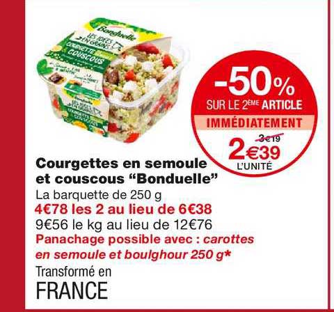 courgettes en semoule et souscous bonduelle -50% sur le 2ème article immédiatement
