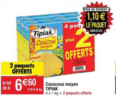 couscous moyen tipiak 2 paquets offerts
