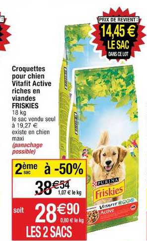 croquettes pour chien vitafit active riches en viandes friskies 2ème sac à -50%