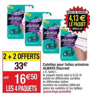 Culottes Pour Fuites Urinaires Always Discreet 2+2 Offerts