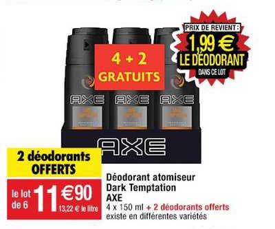 déodorant atomiseur dark temptation axe 2 déodorants offerts