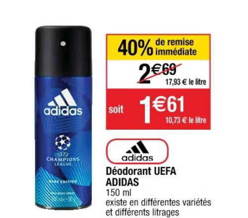déodorant uefa adidas 40% de remise immédiate
