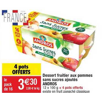dessert fruitier aux pommes sans sucres ajoutés andros 4 pots offerts
