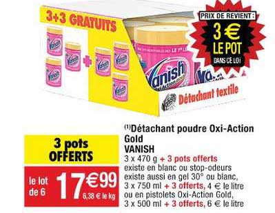 Détachant Poudre Oxi Action Gold Vanish 3 Pots Offerts