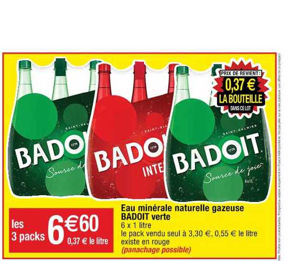 Eau Minérale Naturelle Gazeuse Badoit Verte