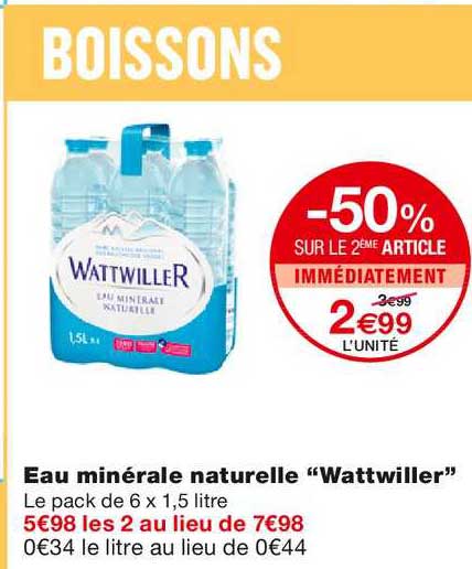 eau minérale naturelle wattwiller -50% sur le 2ème article immédiatement