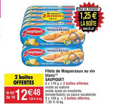 filets de maquereaux au vin blanc saupiquet 2 boîtes offertes