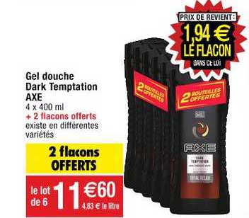 gel douche dark temptation axe 2 flacons offerts