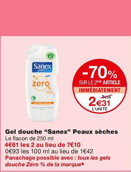 Gel Douche Sanex Peaux Sèches -70% Sur Le 2ème Article Immédiatement