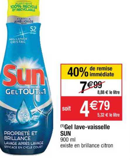 gel lave vaisselle sun 40% de remise immédiate