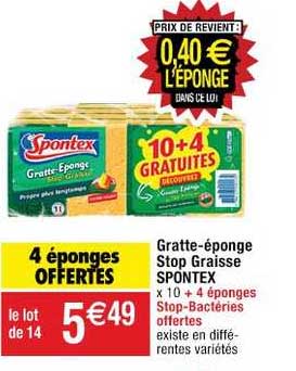 gratte éponge stop graisse spontex 4 éponges offertes