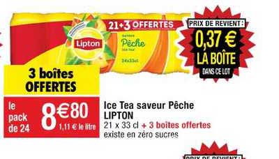 ice tea saveur pêche lipton 3 boîtes offertes