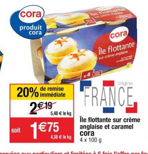 île flottante sur crème anglaise et caramel cora 20% de remise immédiate