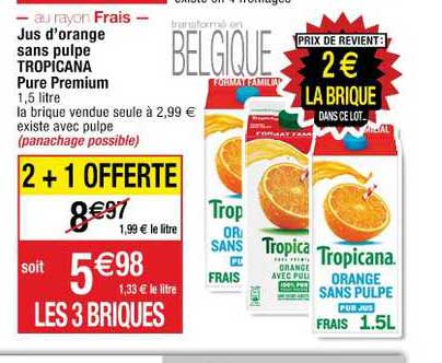 Jus D'orange Sans Pulpe Tropicana Pure Premium 2+1 Offerte