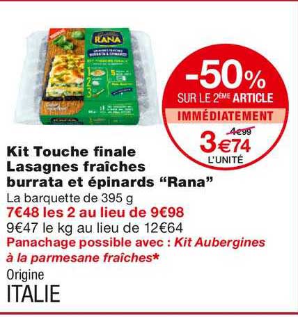 Kit Touche Finale Lasagnes Fraîches Burrata Et épinards Rana -50% Sur Le 2ème Article Immédiatement