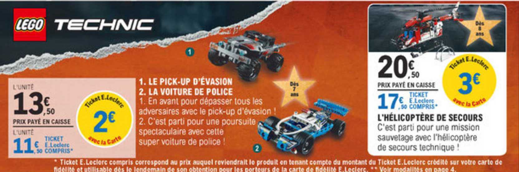 le pick up d'évasion la voiture de police lego technic l'hélicoptère de secours