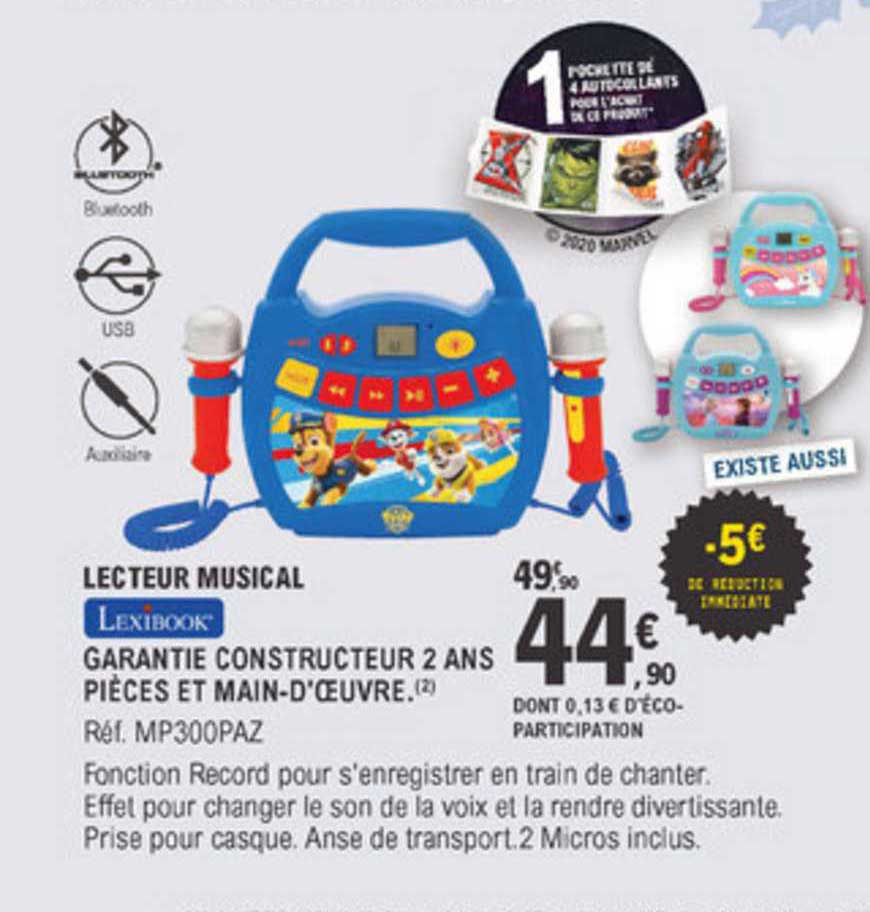 lecteur musical lexibook garantie constructeur 2 ans pièces et main d'oeuvre