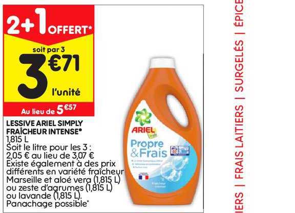 lessive ariel simply fraîcheur intense 2+1 offert