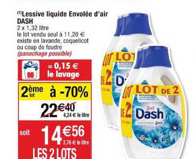 lessive liquide envolée d'air dash 2ème lot à -70%