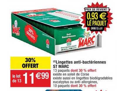 lingettes anti bactériennes st marc 30% offert