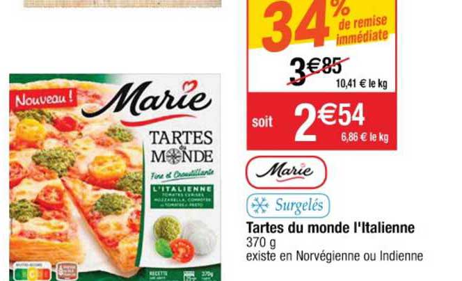 marie surgelés tartes du monde l'italienne 34% de remise immédiate