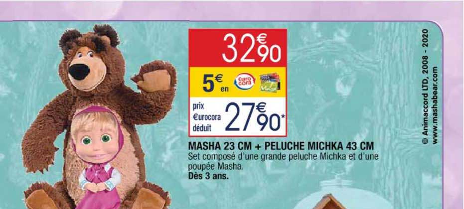 masha 23 cm + peluche michka 43 cm