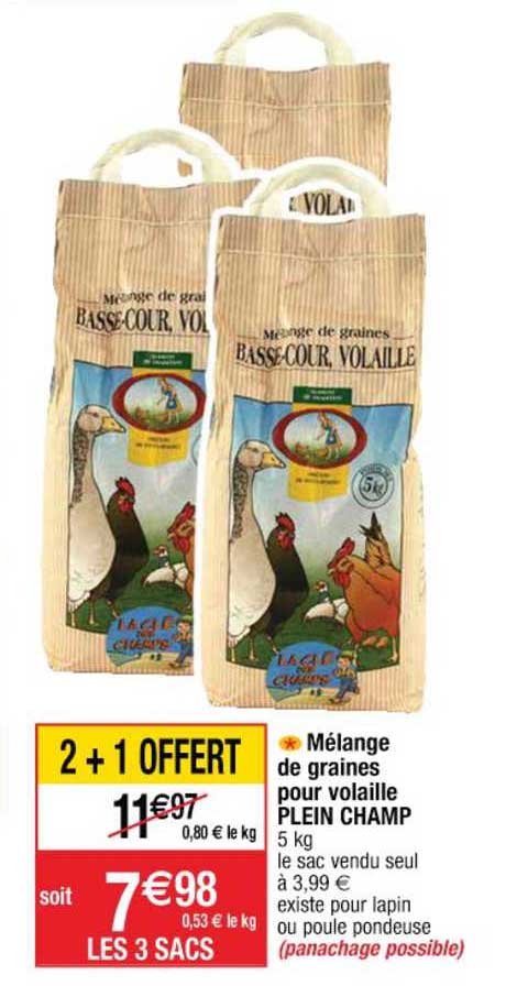 mélange de graines pour volaille plein champ 2+1 offert
