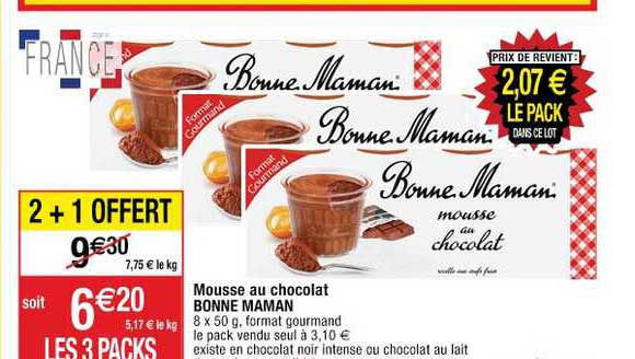 mousse au chocolat bonne maman 2+1 offert