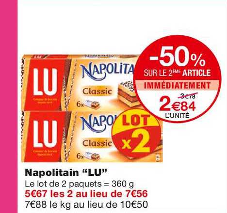 napolitain lu -50% sur le 2ème article immédiatement