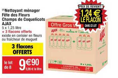 nettoyant ménager fête de fleurs champs de coquelicots ajax 3 flacons offerts