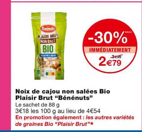 noix de cajou non salées bio plaisir brut bénénuts