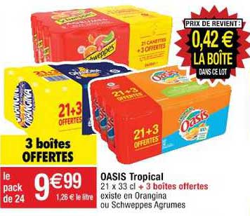 oasis tropical 3 boîtes offertes