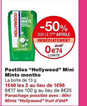 pastilles hollywood mini mints menthe -50% sur le 2ème article immédiatement