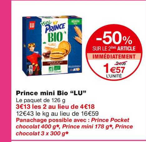 prince mini bio lu -50% sur le 2ème article immédiatement
