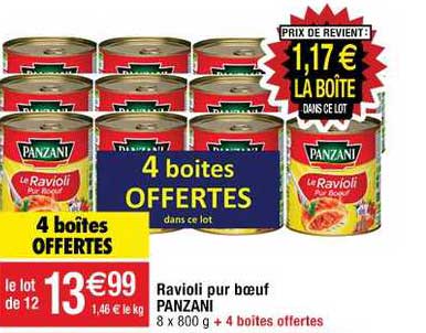 ravioli pur bœuf panzani 4 boîtes offertes
