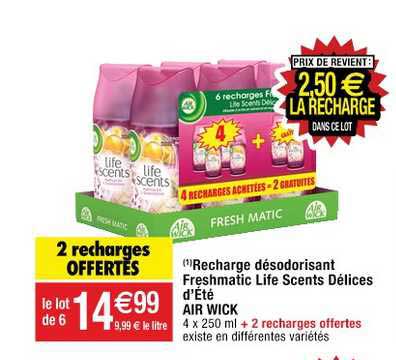 Recharge Désodorisant Freshmatic Life Scents Délices D'été Air Wick 2 Recharges Offertes