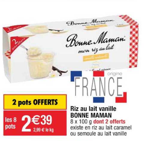 riz au lait vanille bonne maman 2 pots offerts