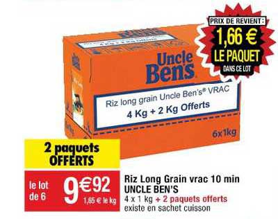 riz long grain vrac 10 min uncle ben's 2 paquets offerts