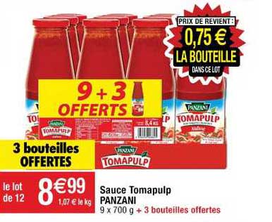 sauce tomapulp panzani 3 bouteilles offertes